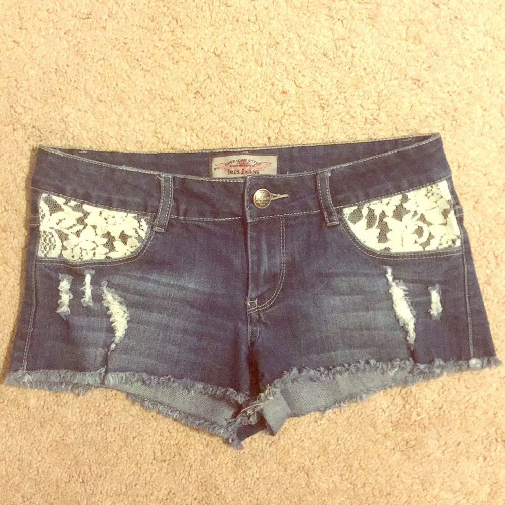 Denim Shorts with Lace Pockets
